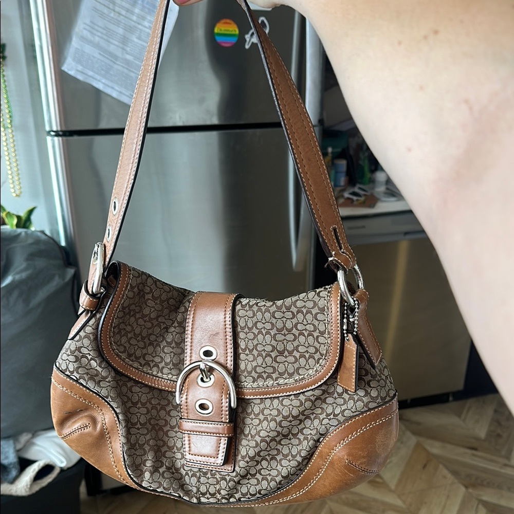 Coach Brown Leather Trim Shoulder Bag